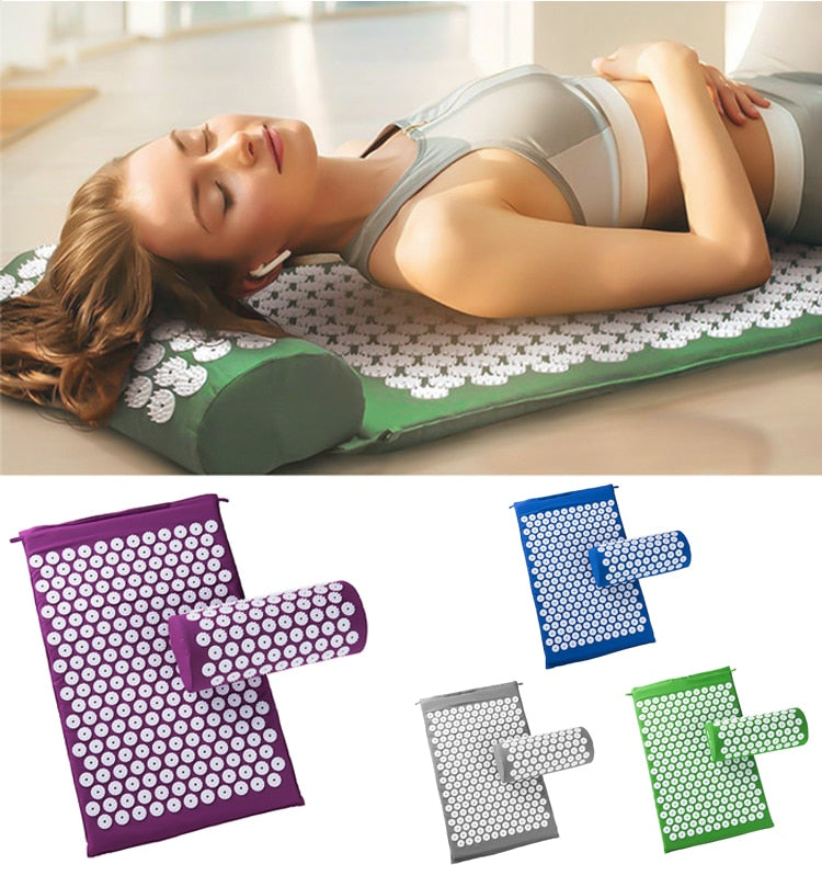 Yoganix 66*42cm Massage Cushion Yoga Acupressure Mat and Pillow Set For Neck Back Foot Stress Pain Relief Fitness Massage Spiky Pad