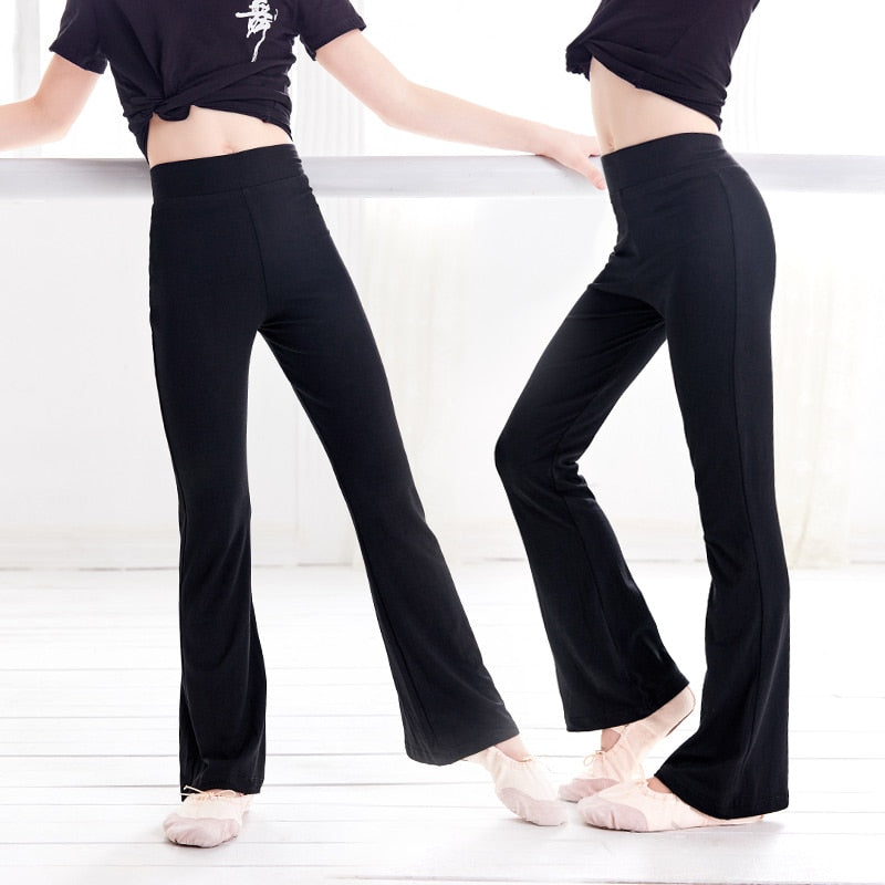 Yoganix Girls Casual Black Pants Flare Trouser Cotton Gymnastics Fitness Ballet Dance Pants For Children
