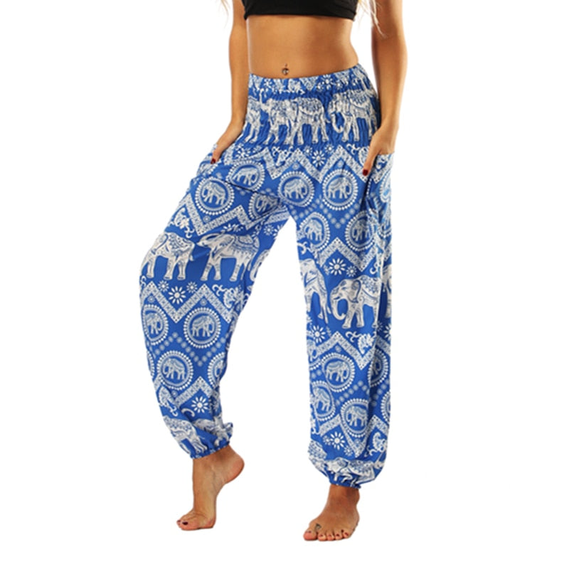 Yoganix Women Yoga Pant Fitness Trouser Pocket workout Sport Bottom Summer Breathable Ethnic Style Bloomers Dance Loose Beach Harem Pant