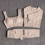 Yoganix Women Sportswear Yoga Set Workout Clothes Athletic Wear Sports Gym Legging Seamless Fitness Bra Crop Top Long Sleeve Yoga Suit
