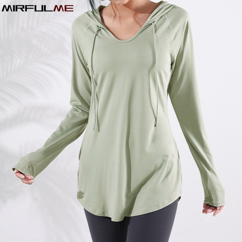 Yoganix Autumn Women Sport Hoodies Quick Dry Loose Yoga Shirt Long Sleeve Running T-shirt Girls Oversized Gym Workout Fitness Hooded Top