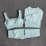 Yoganix Women Sportswear Yoga Set Workout Clothes Athletic Wear Sports Gym Legging Seamless Fitness Bra Crop Top Long Sleeve Yoga Suit