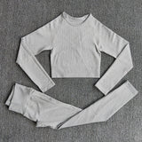 Yoganix Women Sportswear Yoga Set Workout Clothes Athletic Wear Sports Gym Legging Seamless Fitness Bra Crop Top Long Sleeve Yoga Suit
