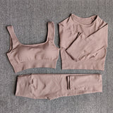 Yoganix Women Sportswear Yoga Set Workout Clothes Athletic Wear Sports Gym Legging Seamless Fitness Bra Crop Top Long Sleeve Yoga Suit