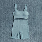Yoganix  2PCS Women Yoga Set Gym Set Sexy Bra Seamless Sports Shorts