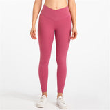Yoganix Solid Color High Waist Fintess Yoga Leggings Women Sports Pants Tight Butter Soft Front Waist Cross Gym Clothe Compression
