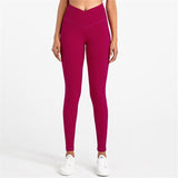 Yoganix Solid Color High Waist Fintess Yoga Leggings Women Sports Pants Tight Butter Soft Front Waist Cross Gym Clothe Compression