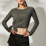 Yoganix Loose Yoga Clothes For Fitness Sport Shirt Women Blouse O-neck Workout Running Long Sleeve Femme Gym Top With Thumb Holes