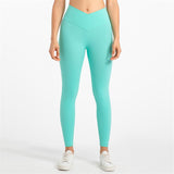 Yoganix Solid Color High Waist Fintess Yoga Leggings Women Sports Pants Tight Butter Soft Front Waist Cross Gym Clothe Compression