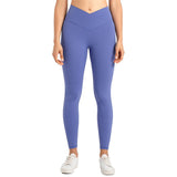 Yoganix Solid Color High Waist Fintess Yoga Leggings Women Sports Pants Tight Butter Soft Front Waist Cross Gym Clothe Compression