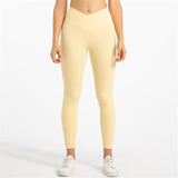 Yoganix Solid Color High Waist Fintess Yoga Leggings Women Sports Pants Tight Butter Soft Front Waist Cross Gym Clothe Compression