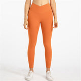 Yoganix Solid Color High Waist Fintess Yoga Leggings Women Sports Pants Tight Butter Soft Front Waist Cross Gym Clothe Compression