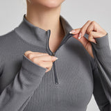 Yoganix Women Shirt Seamless Crop Top Fitness Shirts Long Sleeve Sports Top Woman Front Zipper Yoga Tops Activewear With Thumb Hole