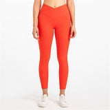 Yoganix Solid Color High Waist Fintess Yoga Leggings Women Sports Pants Tight Butter Soft Front Waist Cross Gym Clothe Compression