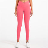 Yoganix Solid Color High Waist Fintess Yoga Leggings Women Sports Pants Tight Butter Soft Front Waist Cross Gym Clothe Compression