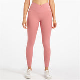 Yoganix Solid Color High Waist Fintess Yoga Leggings Women Sports Pants Tight Butter Soft Front Waist Cross Gym Clothe Compression