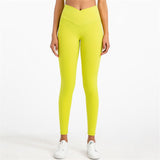 Yoganix Solid Color High Waist Fintess Yoga Leggings Women Sports Pants Tight Butter Soft Front Waist Cross Gym Clothe Compression