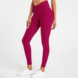 Yoganix Solid Color High Waist Fintess Yoga Leggings Women Sports Pants Tight Butter Soft Front Waist Cross Gym Clothe Compression