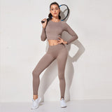 Yoganix Women Sportswear Yoga Set Workout Clothes Athletic Wear Sports Gym Legging Seamless Fitness Bra Crop Top Long Sleeve Yoga Suit