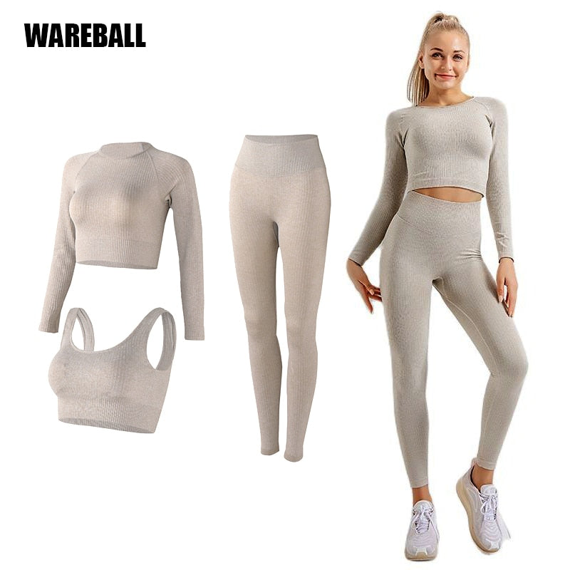 Yoganix Women Sportswear Yoga Set Workout Clothes Athletic Wear Sports Gym Legging Seamless Fitness Bra Crop Top Long Sleeve Yoga Suit