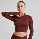 Yoganix Women Shirt Seamless Crop Top Fitness Shirts Long Sleeve Sports Top Woman Front Zipper Yoga Tops Activewear With Thumb Hole