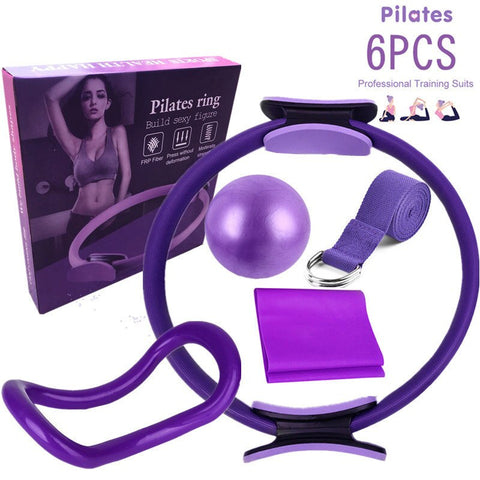 Yoganix 6 PCS Pilates Yoga Ring Exercise Fitness Magic Circle Exercise Balance Ball Elastic Belt Gym Yoga Accessories Women